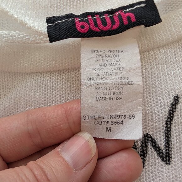 Blush 'we ain't no ganstas' cat sheer lightweight long sleeve top Medium - Picture 8 of 10